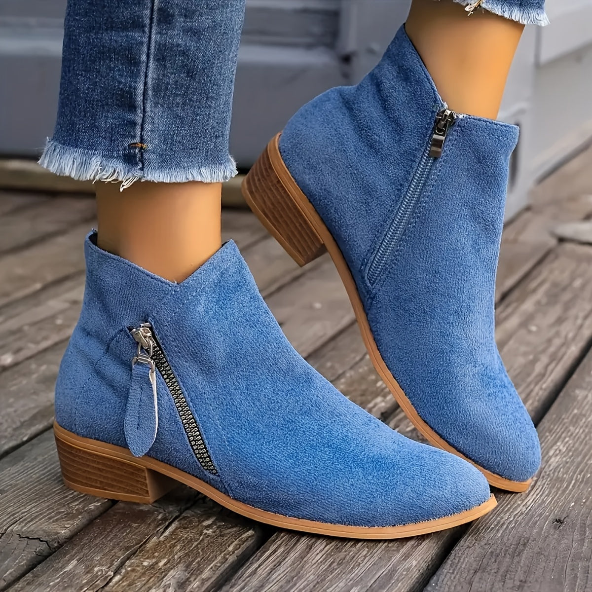 Lucille Side-Zipper Suede Boots