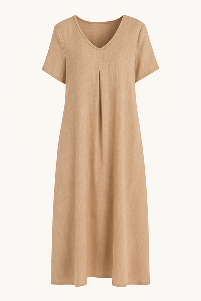 Chloe | Linen V-Neck Tummy Covering Dress