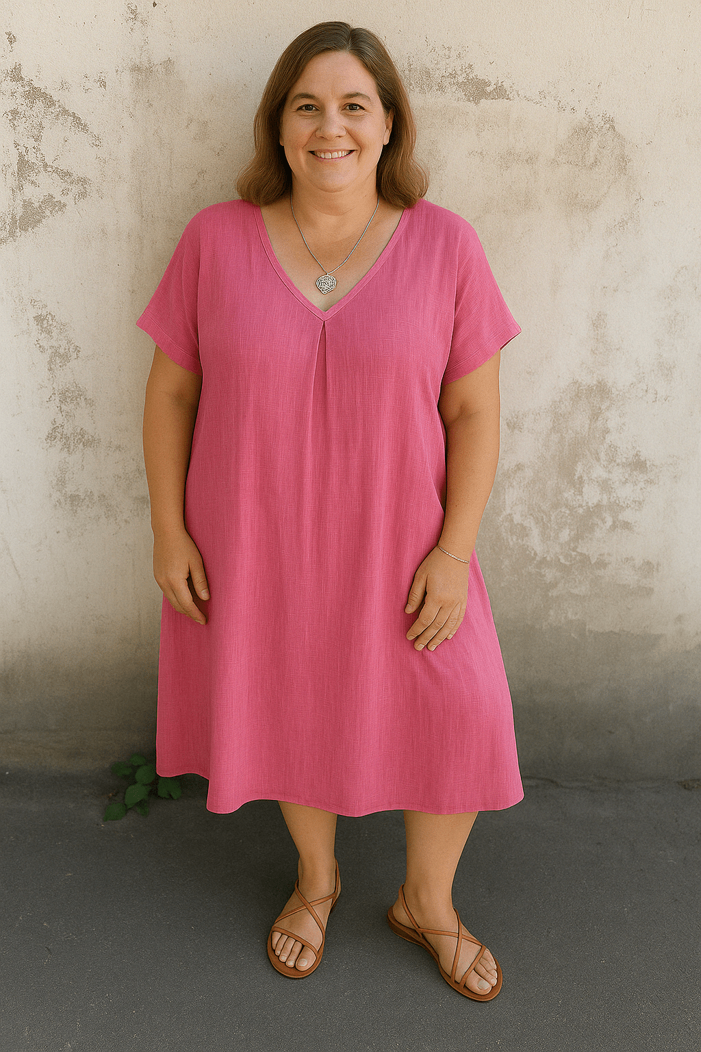 Chloe | Linen V-Neck Tummy Covering Dress