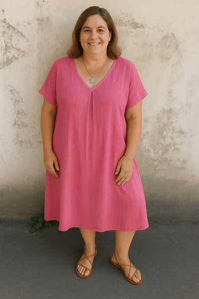 Chloe | Linen V-Neck Tummy Covering Dress