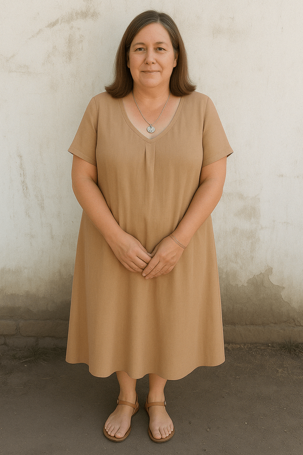Chloe | Linen V-Neck Tummy Covering Dress