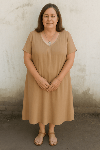 Chloe | Linen V-Neck Tummy Covering Dress
