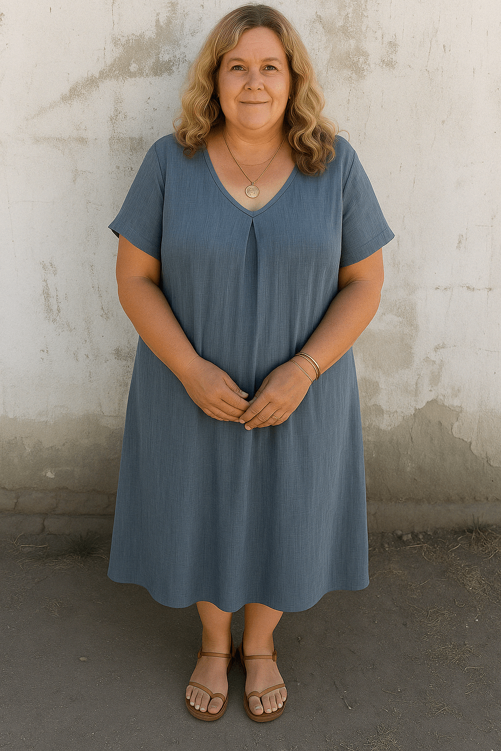 Chloe | Linen V-Neck Tummy Covering Dress