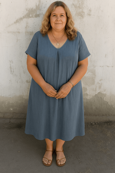 Chloe | Linen V-Neck Tummy Covering Dress