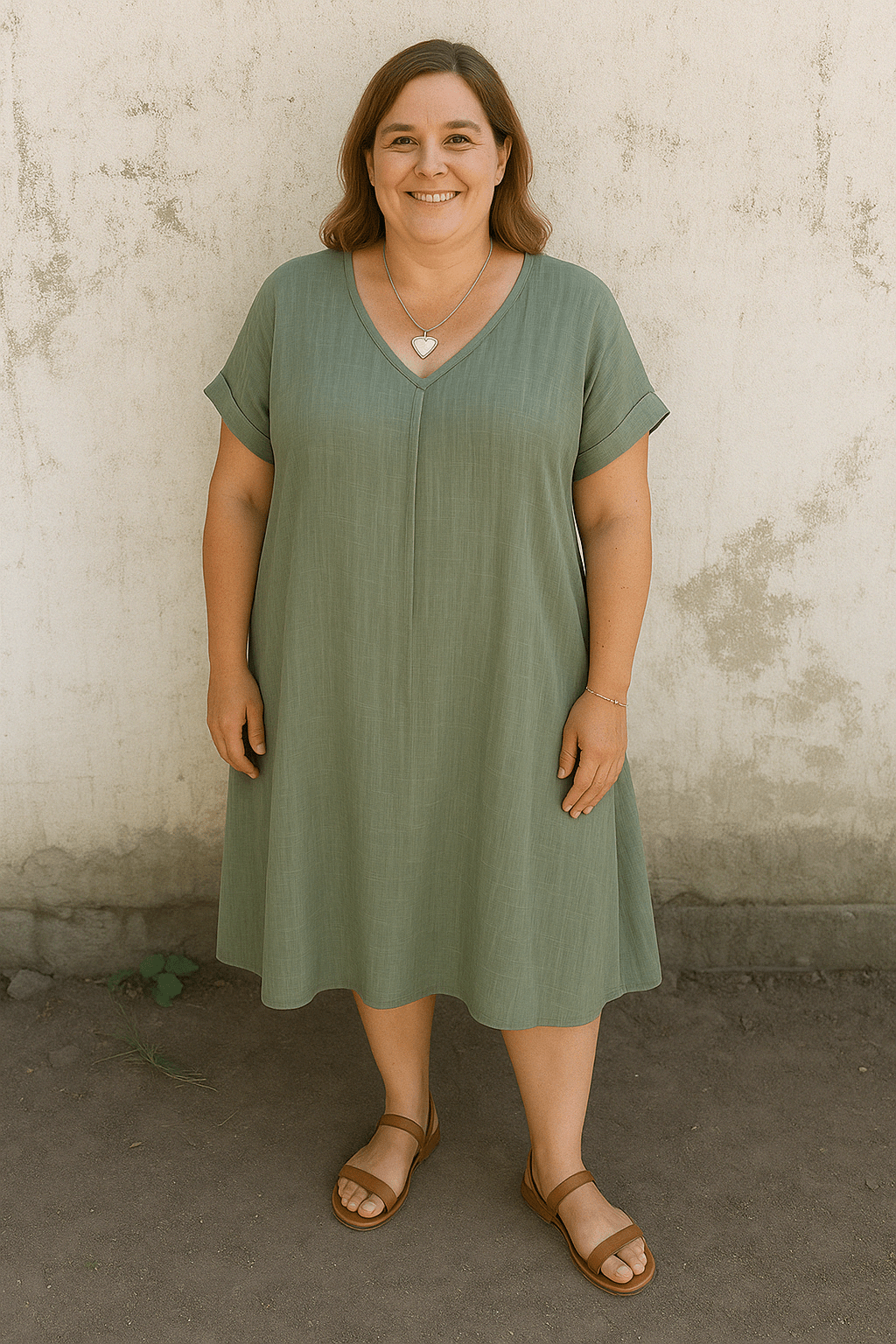 Chloe | Linen V-Neck Tummy Covering Dress
