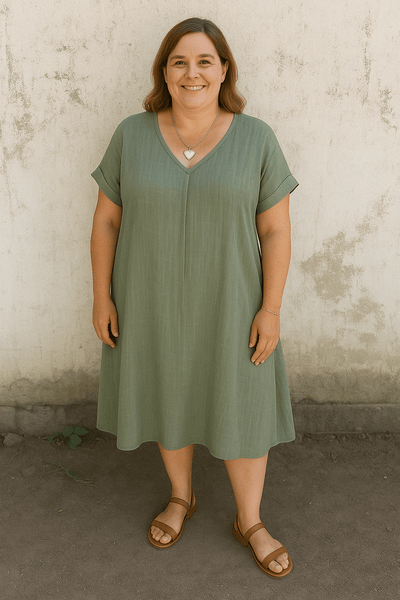 Chloe | Linen V-Neck Tummy Covering Dress