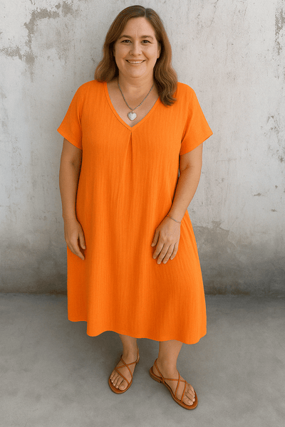 Chloe | Linen V-Neck Tummy Covering Dress