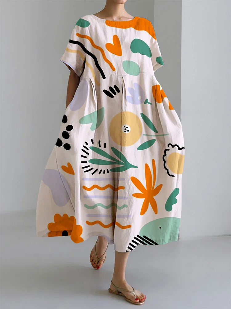 Milena | Long Colourful Dress with Light Comfort and Artistic Print for a Unique Summer Style