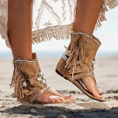 Dakota | Boho Fringe Sandals with Beads