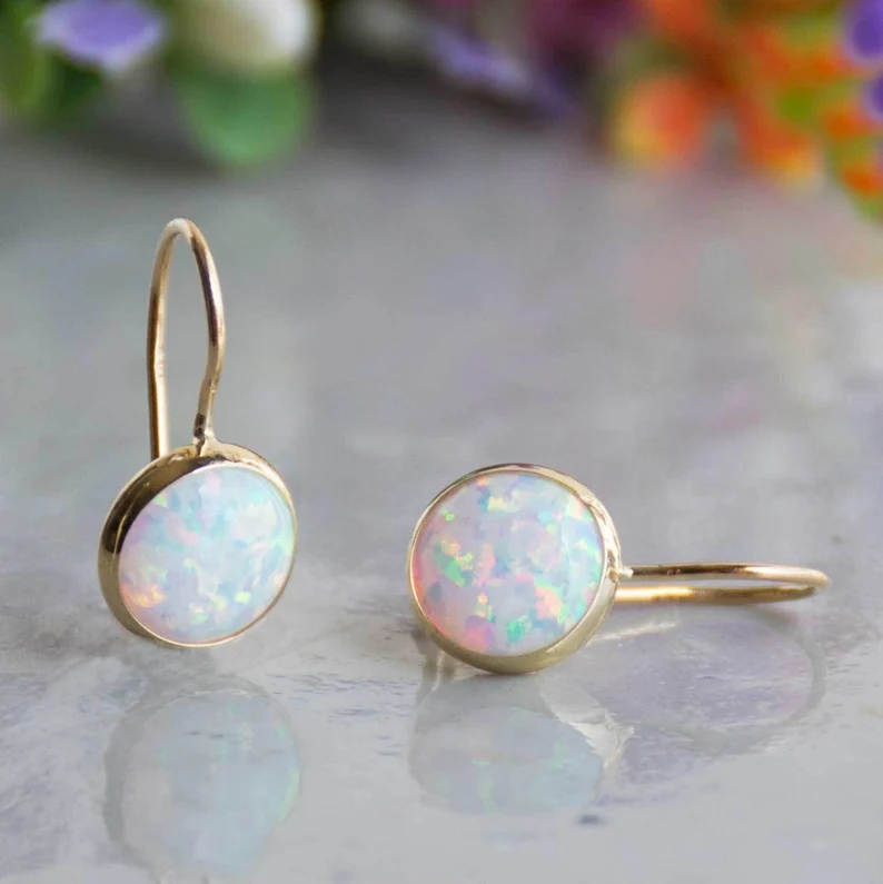 Vintage Gold Earrings with Opal