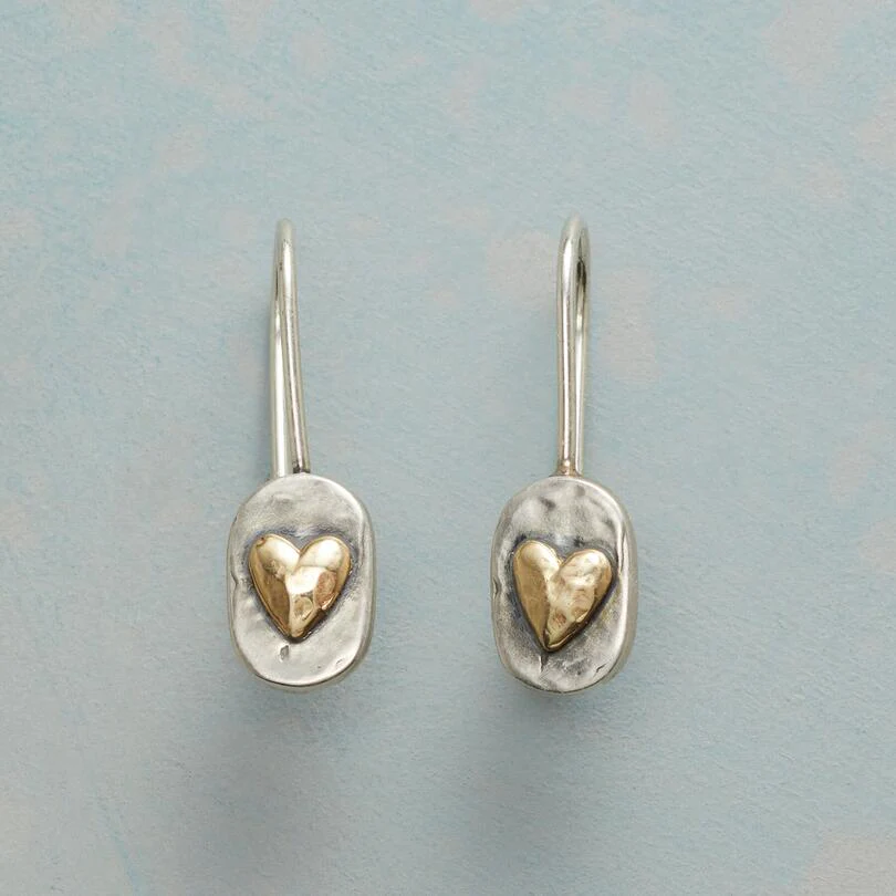Vintage Gold Heart Earrings with Silver