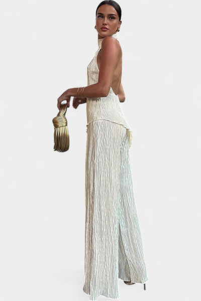 Axelle | Elegant Pleated Top and Fluid Trousers Set