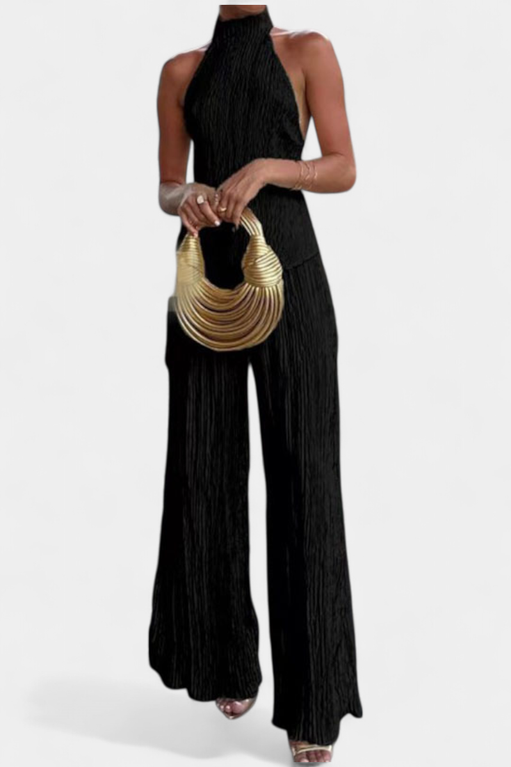 Axelle | Elegant Pleated Top and Fluid Trousers Set