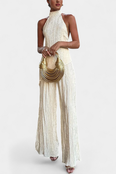 Axelle | Elegant Pleated Top and Fluid Trousers Set