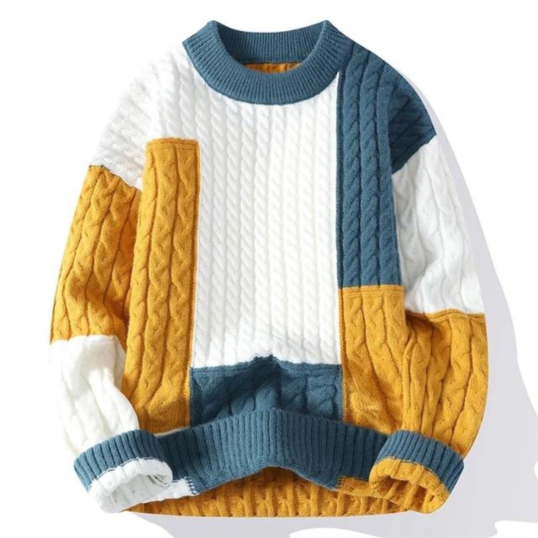 Enzo | Color-Blocked Cable Knit Sweater