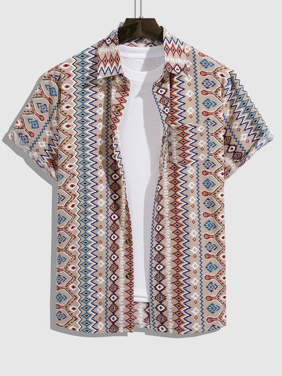Men's Aztec Retro Print Skin-Friendly Casual Short Sleeve Shirt