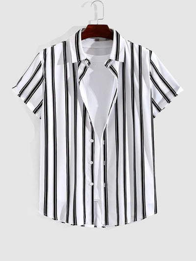 Men's Casual Printed Striped Street Style Short Sleeve Shirt