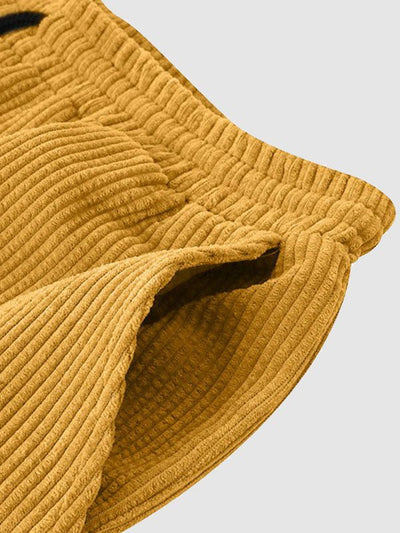 Men's Retro Corduroy Casual Lapel Solid Button Short Sleeve Shirt Shorts Set