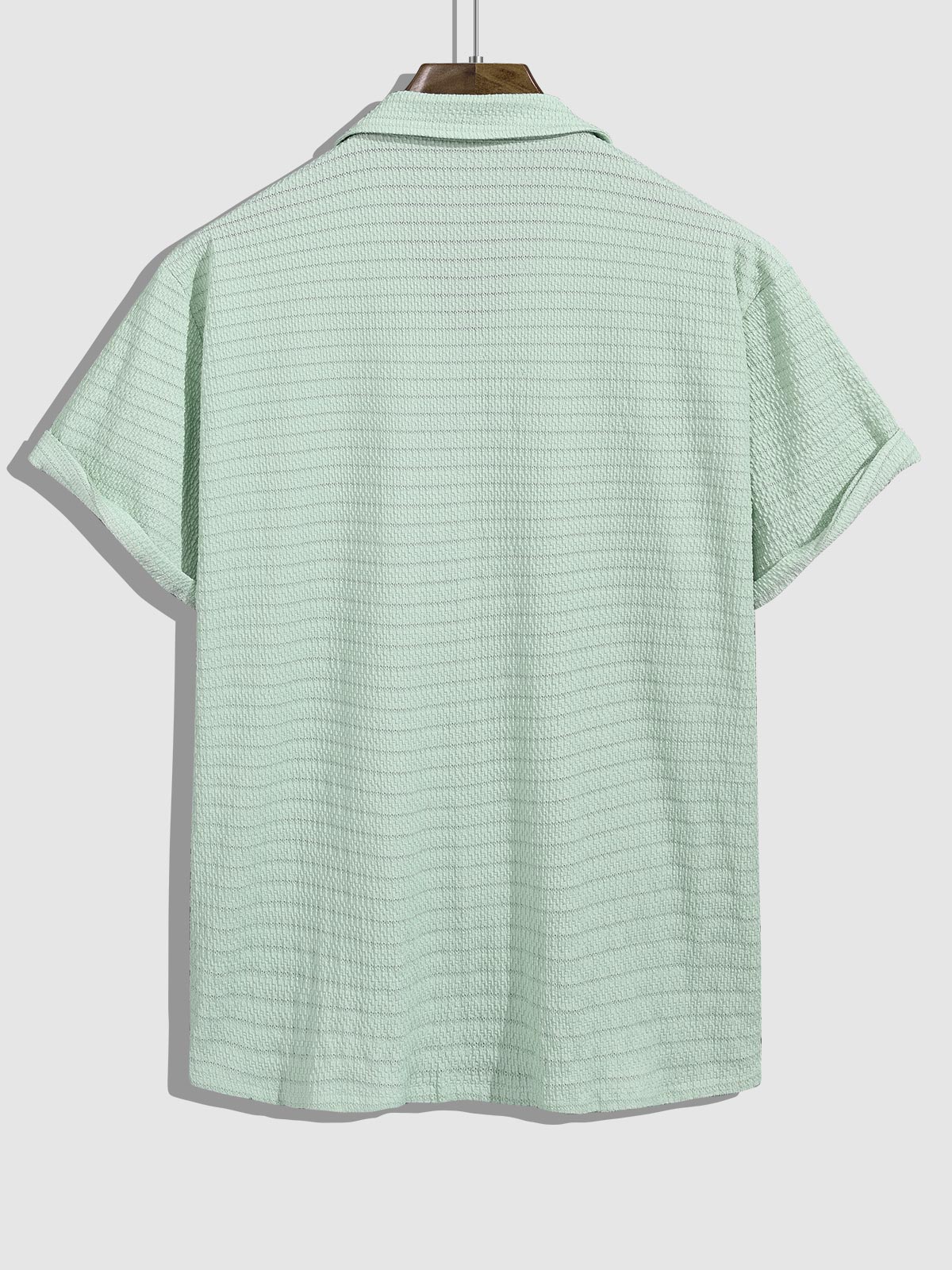 Men's seersucker texture solid color lapel short-sleeved shirt