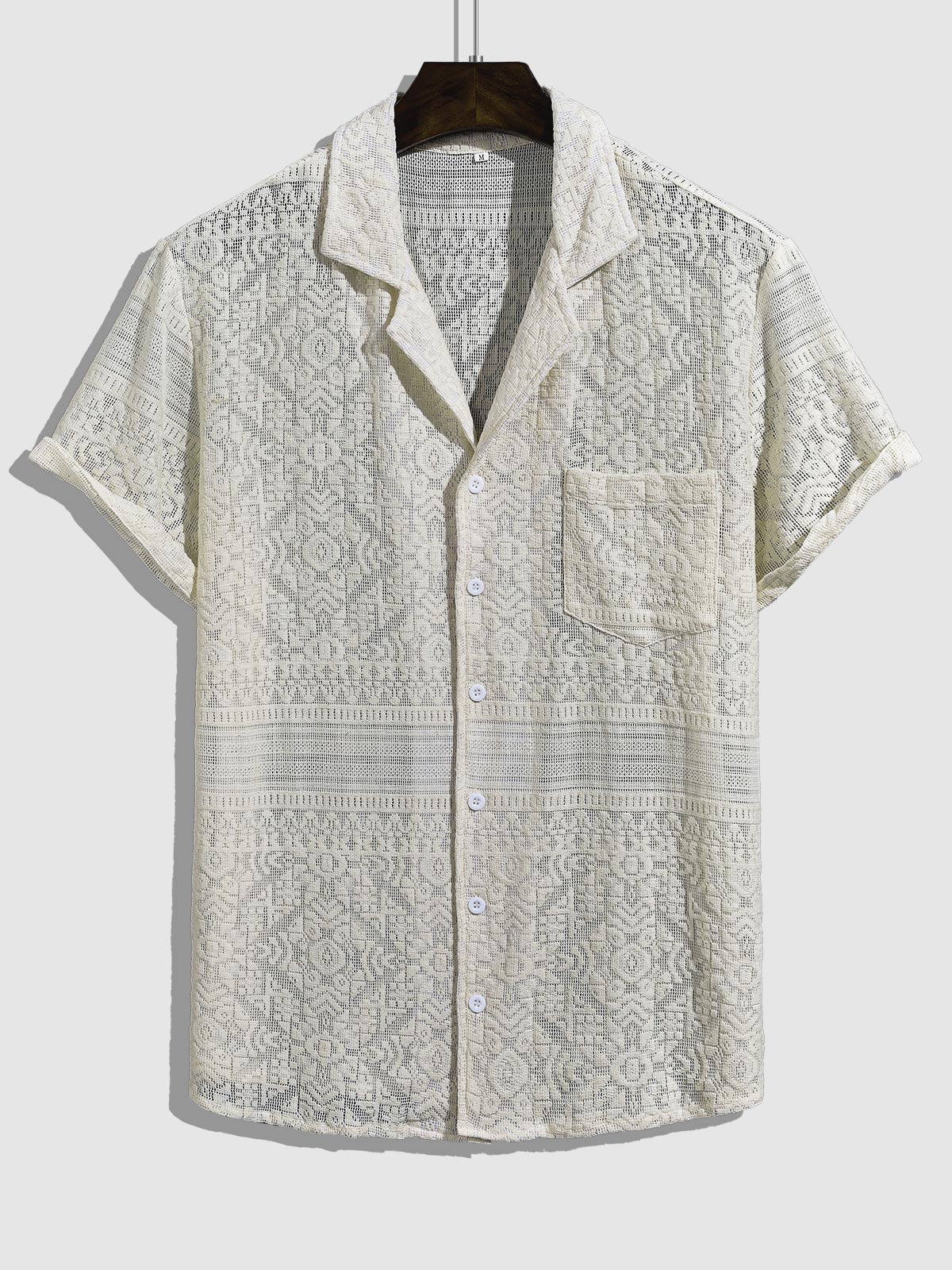 Men's Sexy Hollow Cuban Collar Button Short Sleeve Shirt