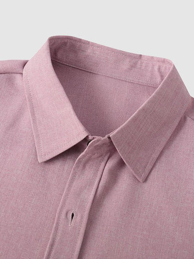 Men's solid color Cotton-linen button casual short-sleeved shirt