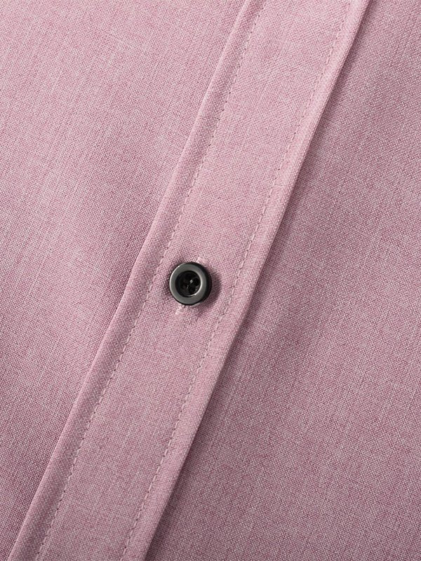 Men's solid color Cotton-linen button casual short-sleeved shirt