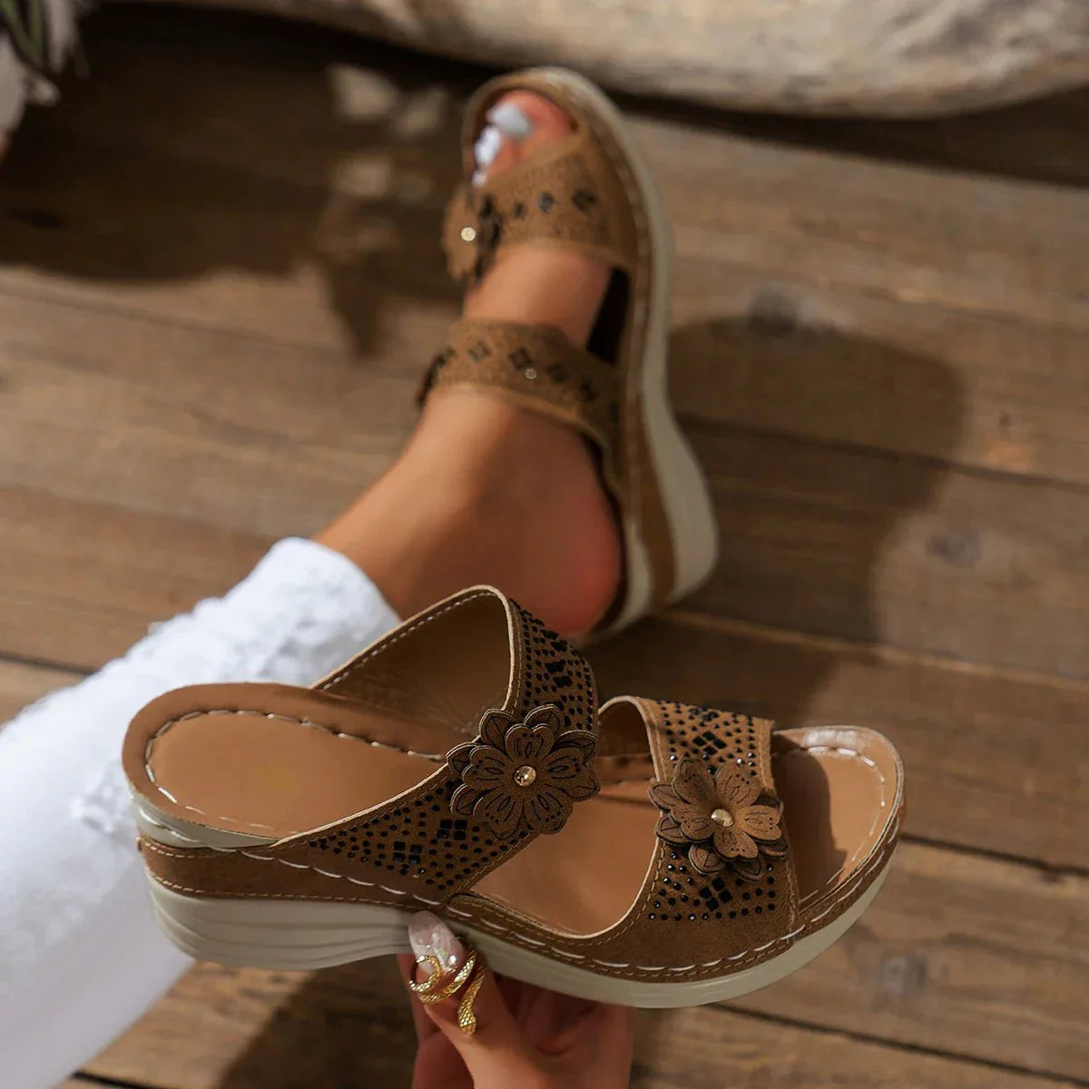 Maribel | Floral Cutout Wedge Sandals
