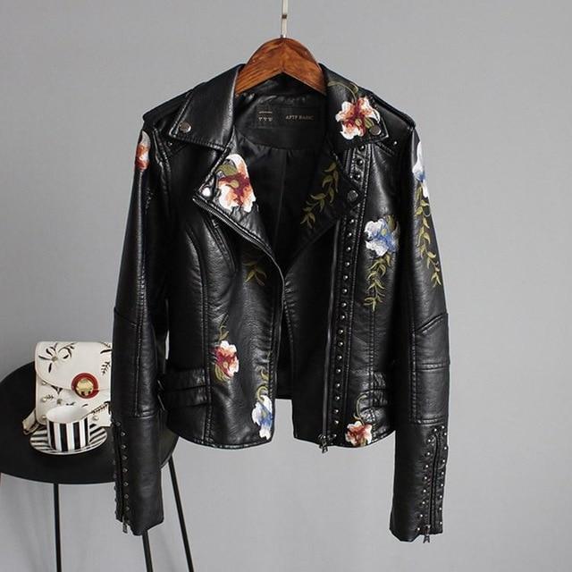 Ella Stylish Embroidered Leather Jacket