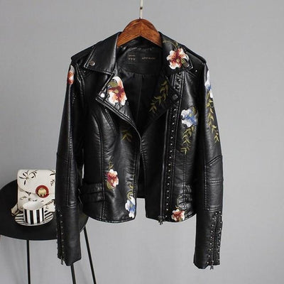 Ella Stylish Embroidered Leather Jacket