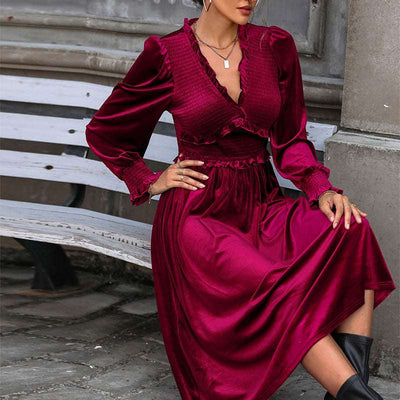 Wine Red Tummy-Tuck Elegance Dress