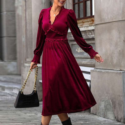 Wine Red Tummy-Tuck Elegance Dress